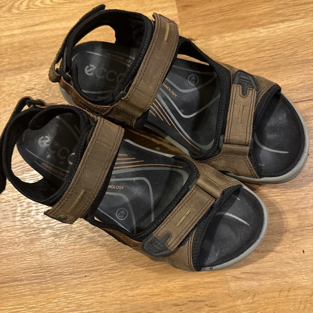 ECCO Men's Brown Leather Sports Sandals EU 43 US 9 - 9.5 Adjustable Walking